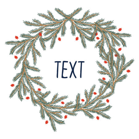 Vector isolated colorful design frame with decorative Christmas mistletoe with red starsのイラスト素材