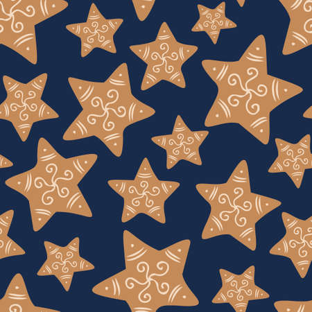 Seamless vector colorful pattern illustration of traditional ginger bread star figuresのイラスト素材