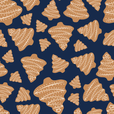 Seamless vector colorful pattern illustration of traditional ginger bread Christmas tree figuresのイラスト素材