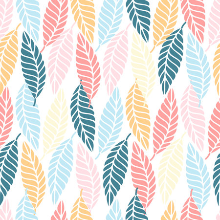Seamless vector botanical pattern colourful abstract design of lined leaves in pastel colorsのイラスト素材