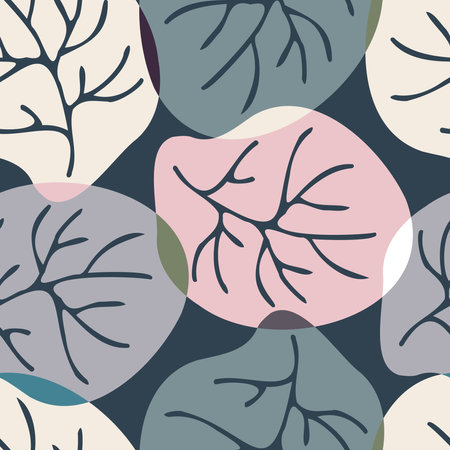 Seamless vector botanical pattern colourful abstract design shapes with blades of grassのイラスト素材
