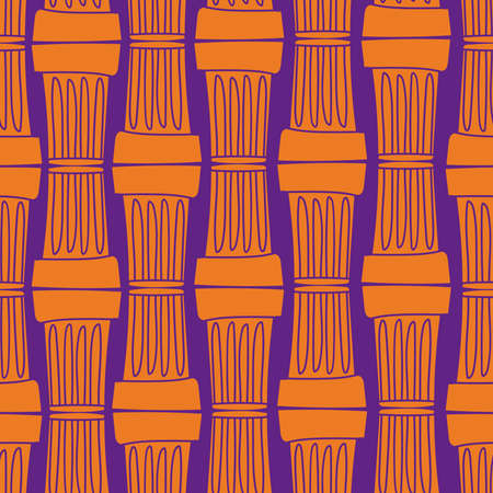 Abstract vector seamless pattern of horizontal lines tubes in orange and violet tonesのイラスト素材