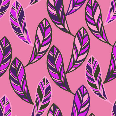 Seamless pattern with abstract geometric feather shapes in pink and purple tonesのイラスト素材