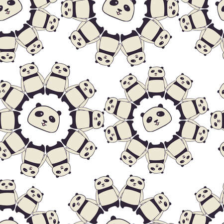 Seamless vector pattern illustration of decorative vignette frame of cartoon panda bearsのイラスト素材