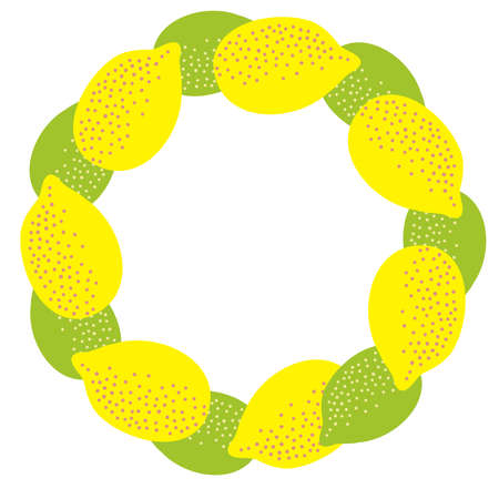 Colorful isolated vector design of abstract fruit circular frame vignette of bright yellow lemonのイラスト素材