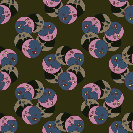 Seamless abstract vector pattern with talisman moons in dull brown tonesのイラスト素材