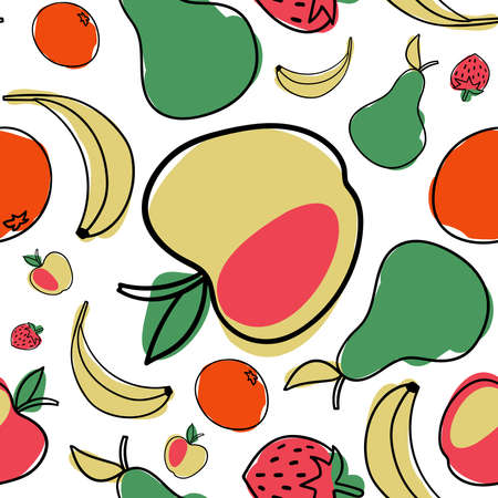 Modern seamless vector pattern abstract silhouettes of summer fruits in bright colors