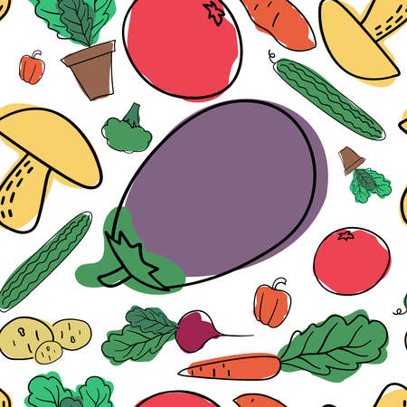 Vector seamless colorful pattern with tasty eco friendly vegetables