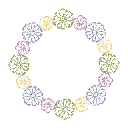 Vector ornamental isolated floral vignette botanical design garland of camomiles in pastel tonesのイラスト素材