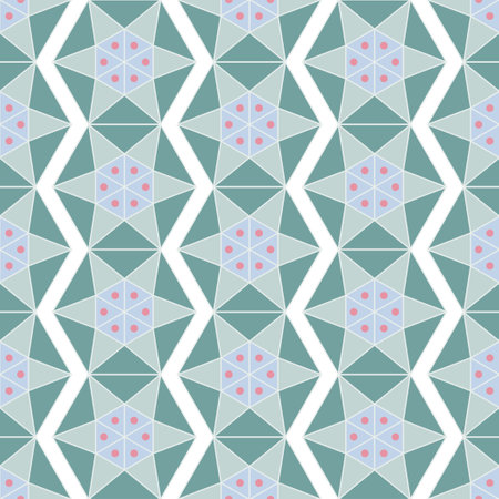 Seamless pattern with abstract geometric triangular shapes in hexagon in green colorsのイラスト素材