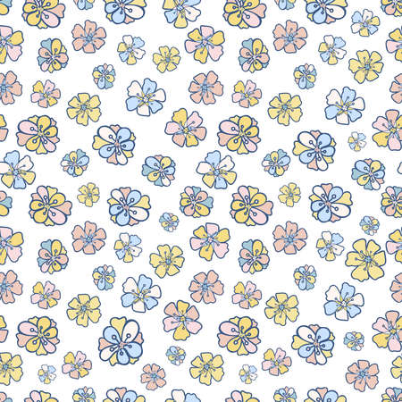 Vector seamless pattern colorful design of abstract lined flowers in pastel tonesのイラスト素材