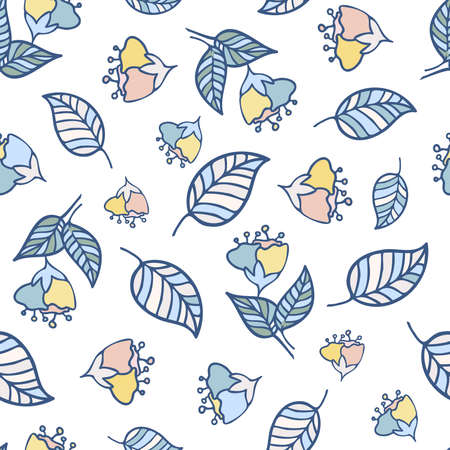 Vector seamless pattern colorful design of abstract lined flowers in pastel tonesのイラスト素材