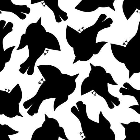 Cute seamless black and white vector pattern illustration colorful design of cartoon birdsのイラスト素材
