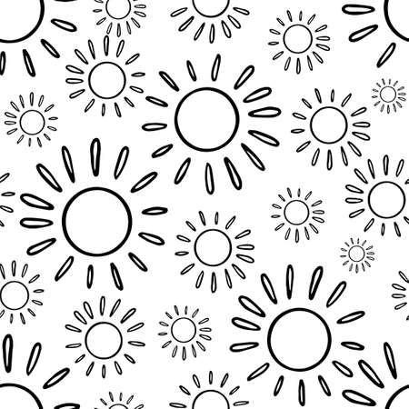 Vector seamless pattern black and white lined design of abstract lined sun