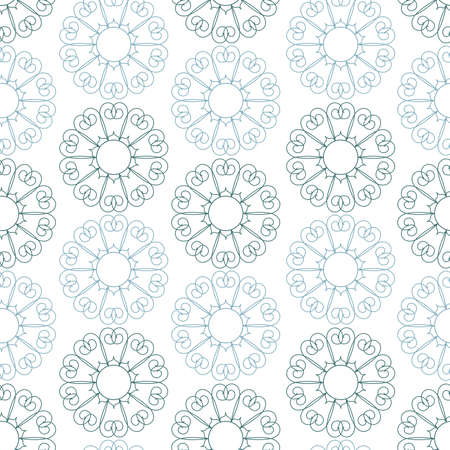 Vector seamless pattern colorful design of abstract lined flowers in circles ornament in pastel...