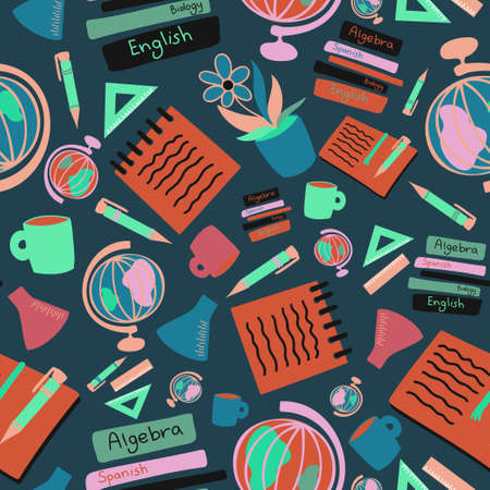 Vector seamless pattern illustration colorful design of study suppliesのイラスト素材