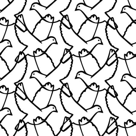 Cute seamless black and white vector pattern illustration colorful design of silhouettes cartoon birds. The design is perfect for wrapping paper, wallpaper, textiles, backgroundsのイラスト素材