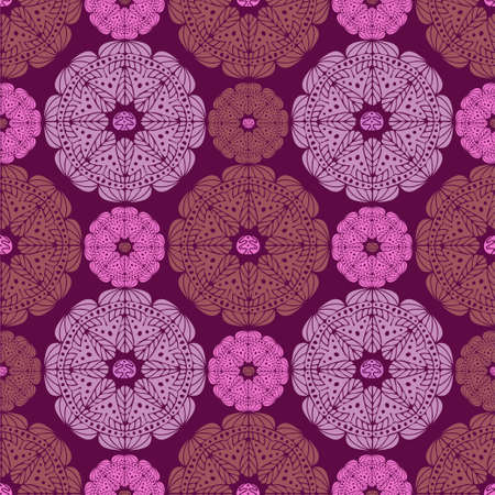 Vector seamless pattern colorful design of abstract lined flowers in red and pink tonesのイラスト素材