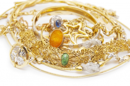 Large collection of gold jewelleryの写真素材