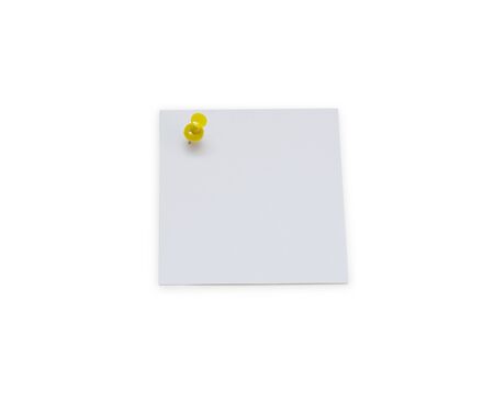 close up of a note paper with push pin on white backgroundの写真素材