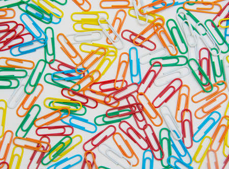 Colorful paper clip isolated on white backgroundの写真素材