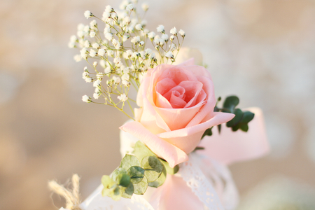 Pretty pink pastel colour of rose flowers for wedding on the beachの写真素材