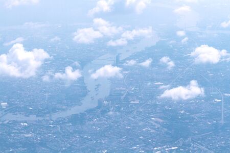 Many cloud with blue sky taken from airplane
