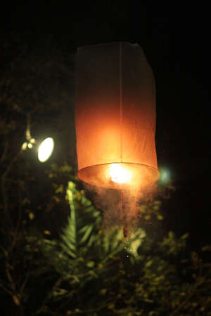 People are launching sky lanterns fire yeepeng is tradition in Floating lantern festival in northern...