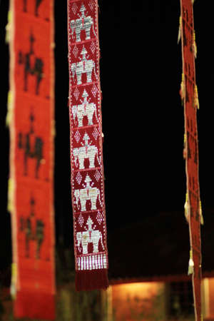 Red Tung and lantern in the traditional flag of Thai lanna style and hanging Exterior on the door in...