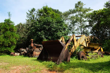 KANCHANABURI, THAILAND -September 10, 2017: Vintage Old car, dirty truck, tractor and motorshed and...