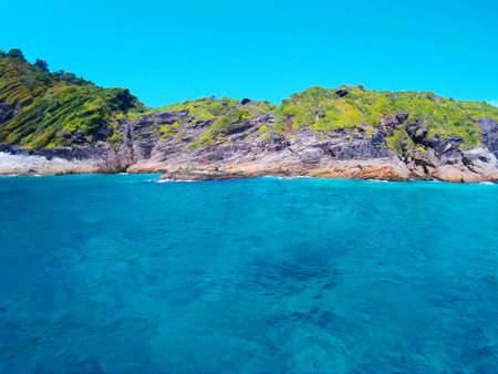 Beautiful landscape of tropical island with blue sea and mountain beach in Thailand.Tachai island at...