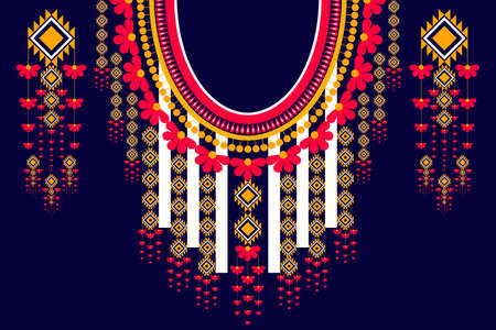 Ehenic geometric and tradition pattern of tribal necklace embroidery design for decoration fashion women clothes. Wrapping of clothing, Shining traditional hill tribe art stytleのイラスト素材