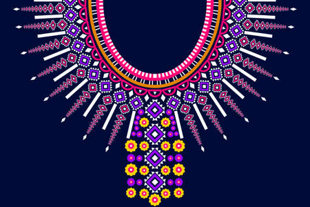 Ethenic geometric oriental and tradition pattern of tribal necklace embroidery design for decoration fashion women clothes. Wrapping of Clothing, shining tradition stytle backgroundのイラスト素材