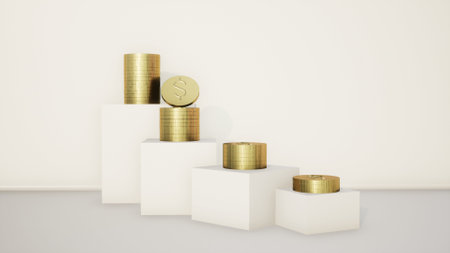 Abstract 3D products display podium showcase for scene with geometric shape. 3d rendering gold coins...