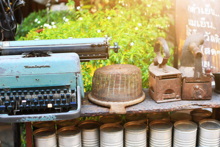 UTHAI THANI , THAILAND - MARCH 19, 2016: Vintage rustic Thai alphabet typewriter and Old iron rust...