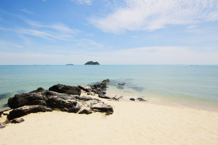 Seascape of Rocky on the beach on sea coast in Thailand.の写真素材