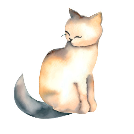 Watercolor and painting cute cat isolated on white background.の素材