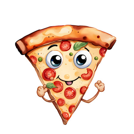 Watercolor Homemade delicious cute Pizza cartoon for food illustrationの素材