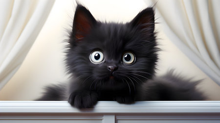 Cute kitten black cat on the bedの素材