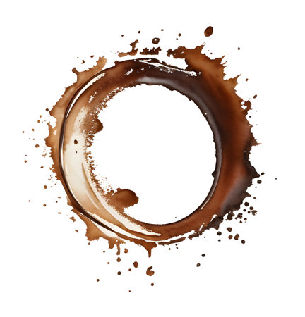 Watercolor brown coffee color circle of splashes on transparentの素材