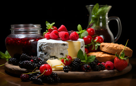 Homemade bakery ingredients for making strawberry pie or cheese cake made of yeast doughの素材