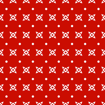 Abstract Ikat white circle with triangle and square seamless pattern and geometric shapes on red wallpaper and vector background. Christmas conceptのイラスト素材