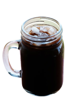 A clear glass of iced black coffee isolated on white background with clipping path