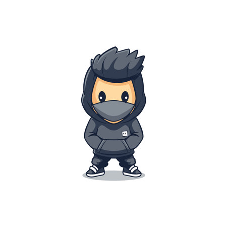 Cute ninja character design isolated on white background. Vector illustration.のイラスト素材