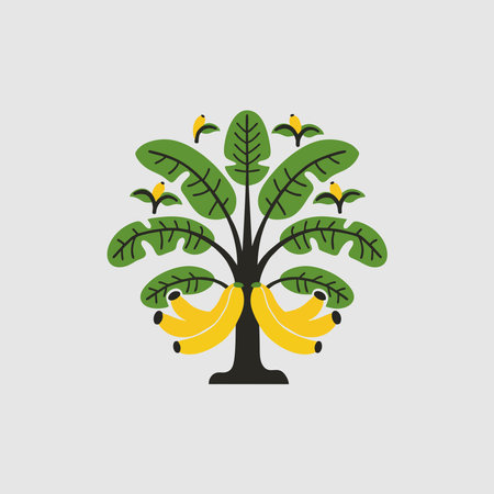 Banana tree icon. Gray background with green. Vector illustration.のイラスト素材