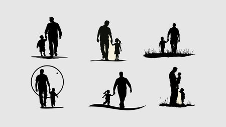 Set of silhouettes of family on a white background. Vector illustrationのイラスト素材
