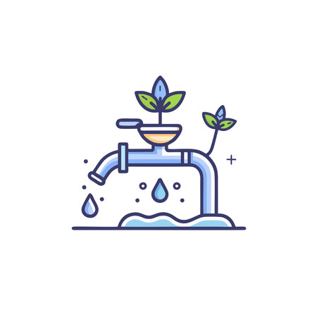 Plant watering system line icon. Vector illustration, flat design.のイラスト素材