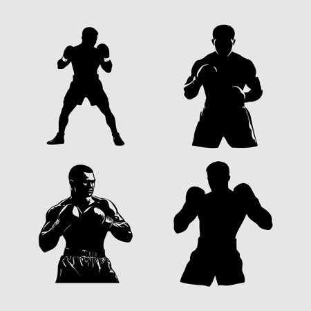 Boxing Silhouettes. Vector Illustration isolated on white background.のイラスト素材