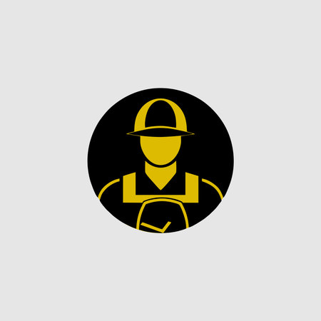 Construction worker icon on gray background. Vector illustration. Eps 10.のイラスト素材