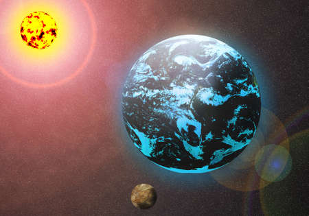 Sun with Earth and Moon 